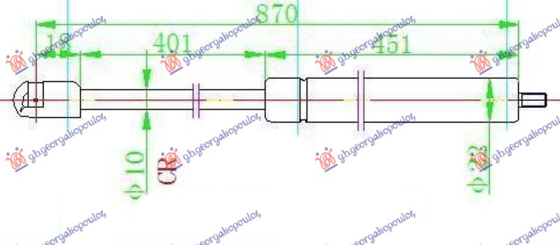Gas Spring, bonnet Aftermarket 020308205