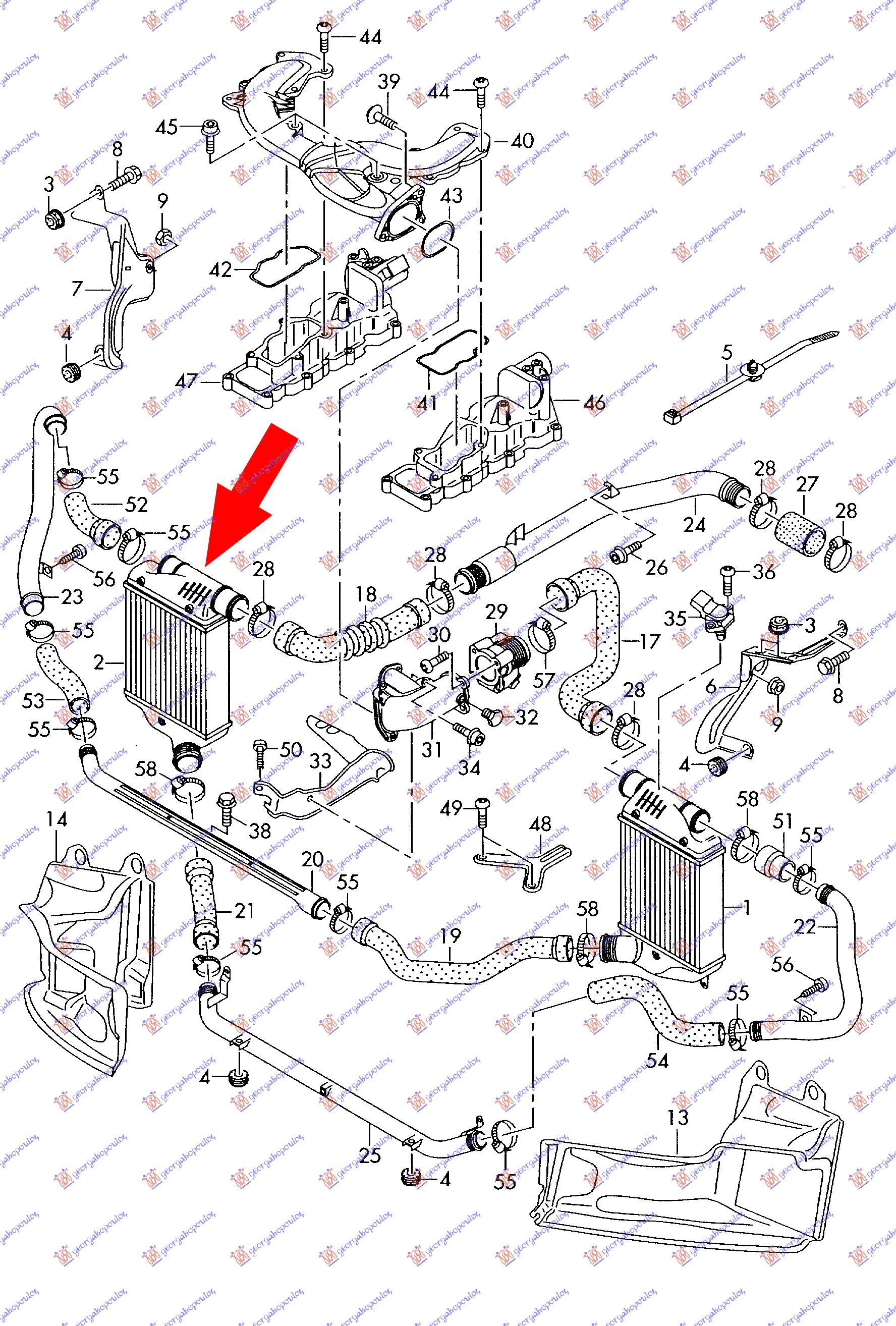 ΨΥΓΕΙΟ INTERCOOLER 2.7-3.0 TDI (205x200x64) ΔΕΞΙΑ για AUDI A6 2004-2008 (4F2/4F5)
