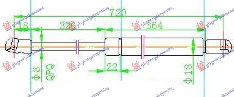 Gas Spring, bonnet Aftermarket 023408200