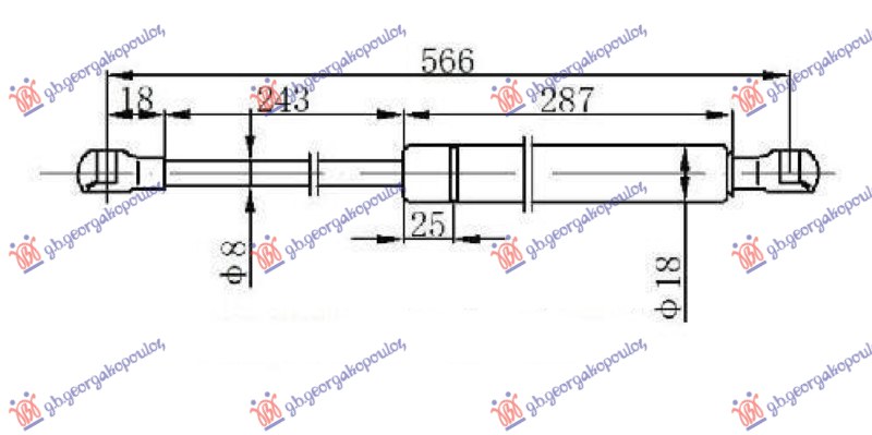 Gas Spring, bonnet Aftermarket 634008215