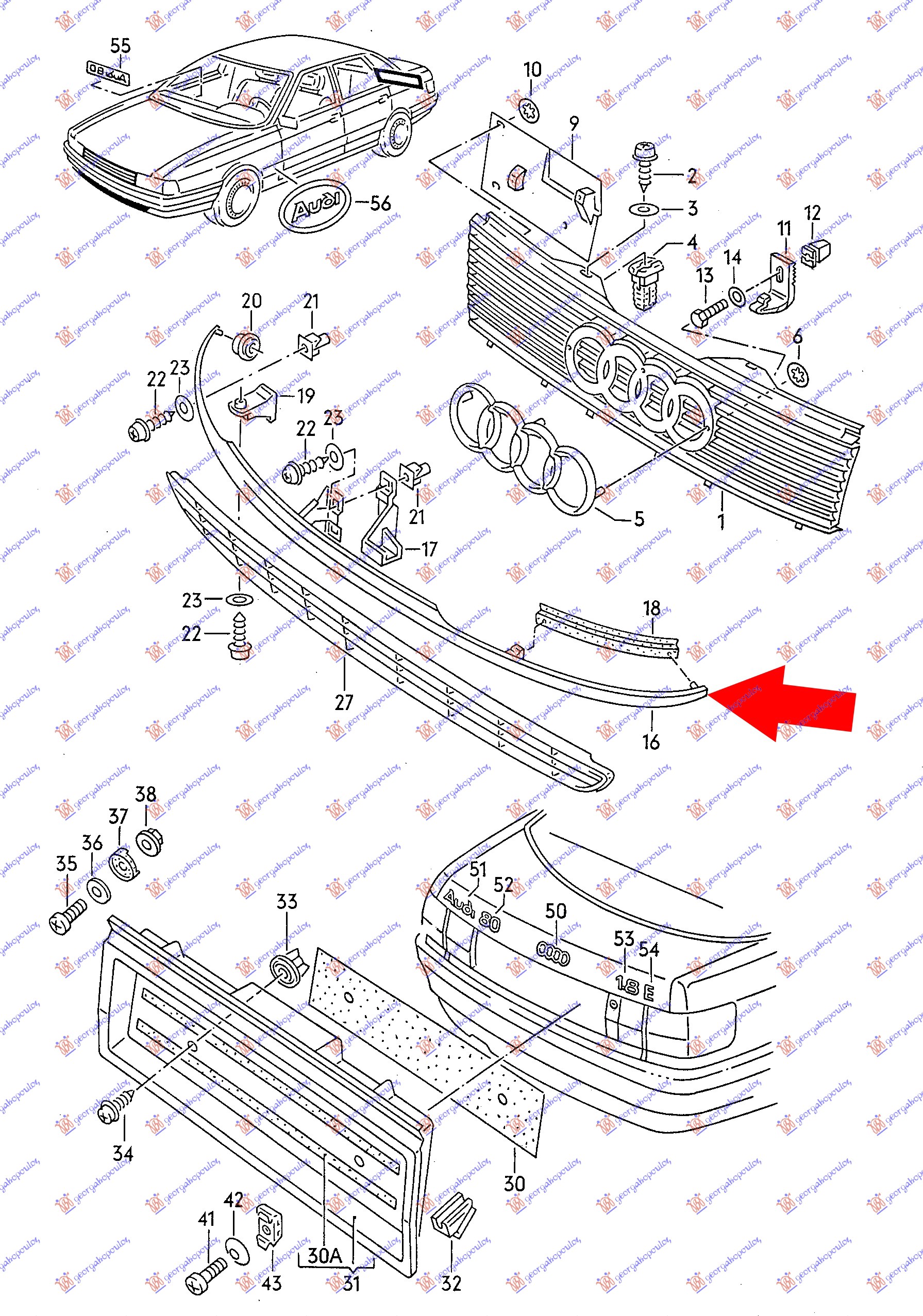 ΠΟΔΙΑ ΕΜΠΡΟΣ ΜΕΣΑΙΑ για AUDI 80 1986-1991 (893/894/8A2)