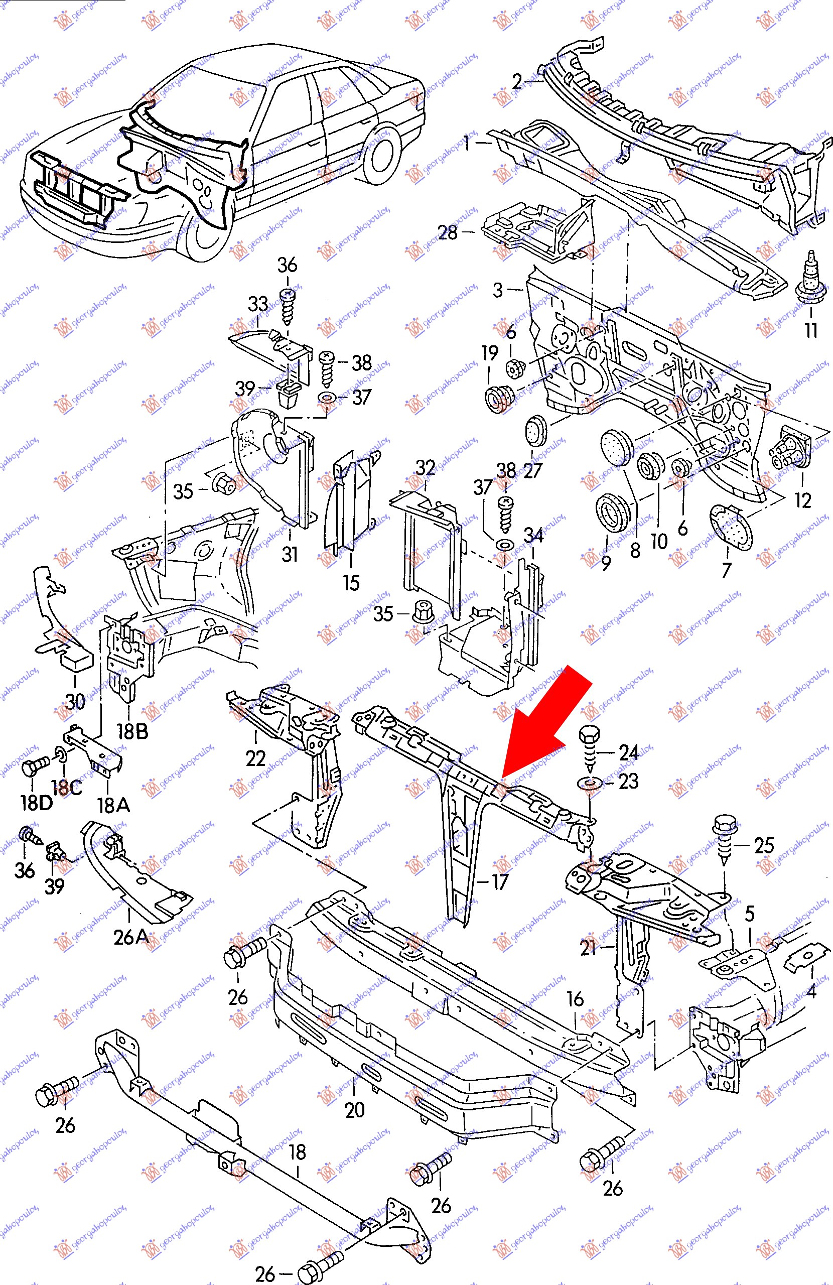 ΠΟΔΙΑ ΕΜΠΡΟΣ ΑΝΩ για AUDI 80 1991-1994 (8C2/8C5)