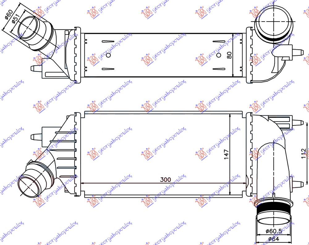 ΨΥΓΕΙΟ INTERCOOLER 2.0 HDi ΠΕΤΡΕΛΑΙΟ 2011- (300x145x80) ΣΦΗΚΤΥΡΑ-ΚΟΥΜΠΩΤΟ για CITROEN JUMPY 2007-2016 (VF7)