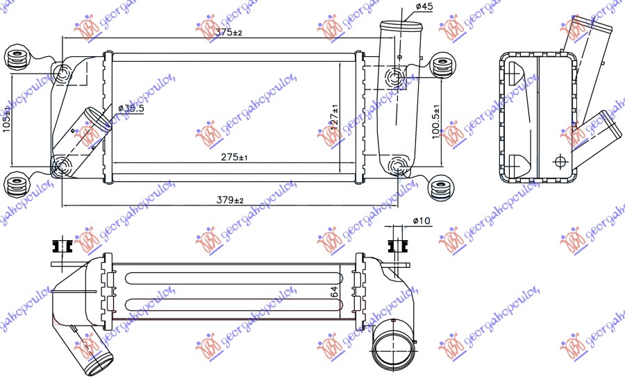 ΨΥΓΕΙΟ INTERCOOLER 1.4 D4D ΠΕΤΡΕΛΑΙΟ (275x127x64) για TOYOTA AURIS 2012-2015 (E18)